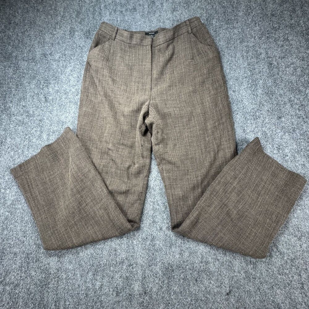 Vintage Alfani Women’s Brown Herringbone Dress Pants Size 12 Wide Leg Career